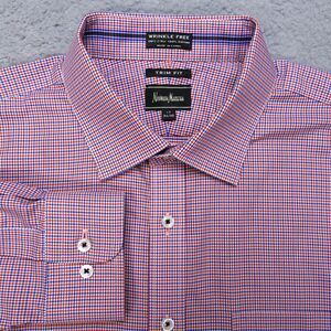 Neiman Marcus Shirt Mens 17 34/35 Trim Fit Orange Blue Button Long Sleeve Oxford